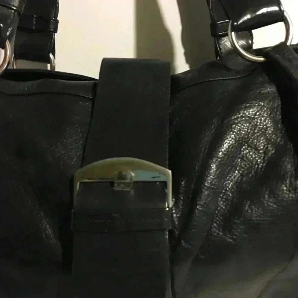 Michael Rome black pebbled leather shoulder bag
